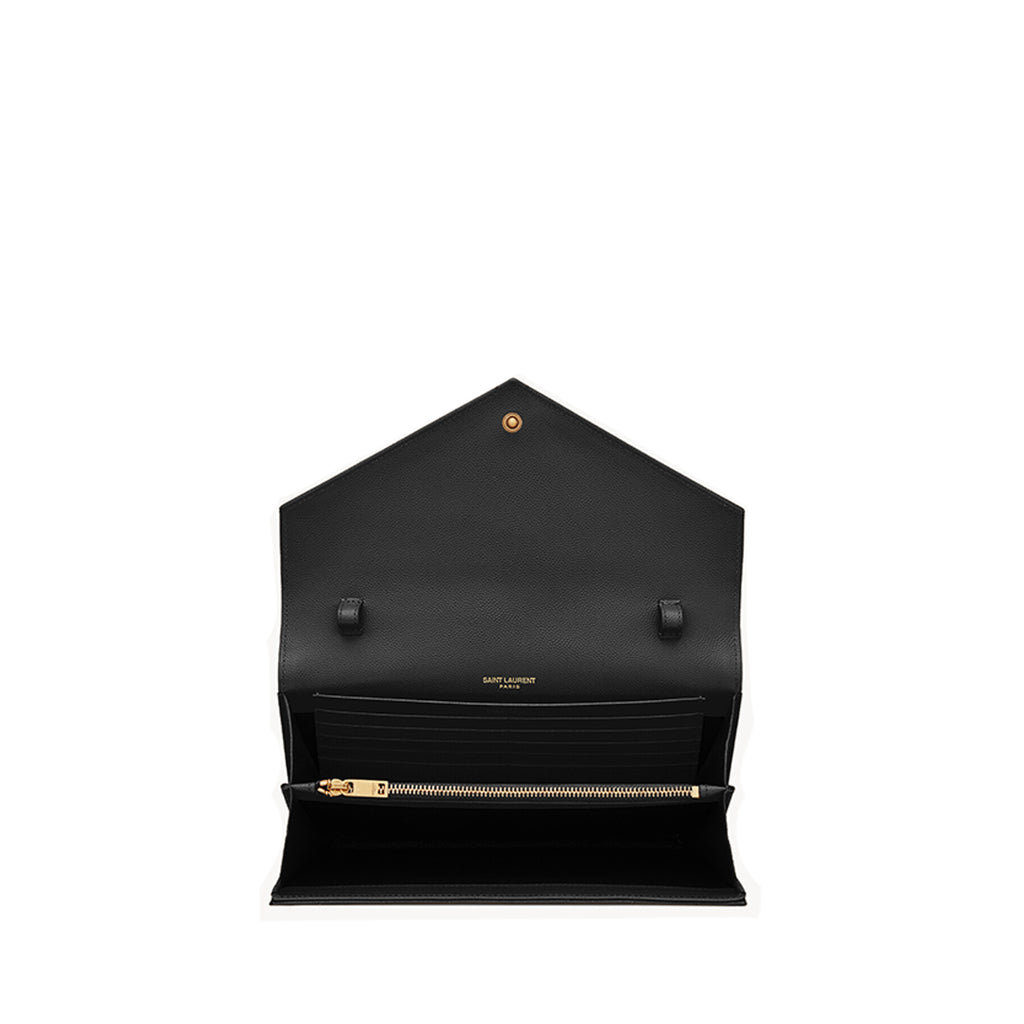 Saint Laurent CLASSIC CASSANDRE CHAIN WALLET IN GRAIN DE POUDRE LEATHER