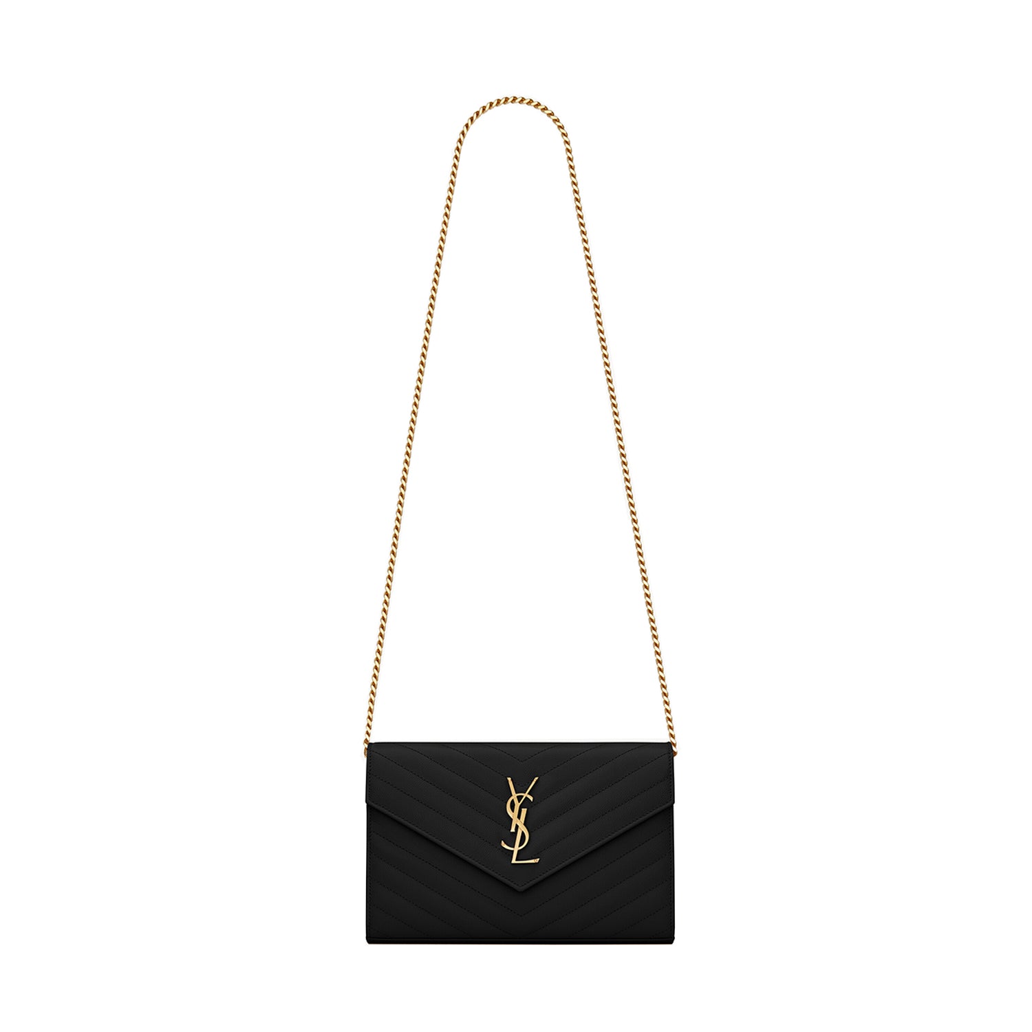 Saint Laurent CLASSIC CASSANDRE CHAIN WALLET IN GRAIN DE POUDRE LEATHER