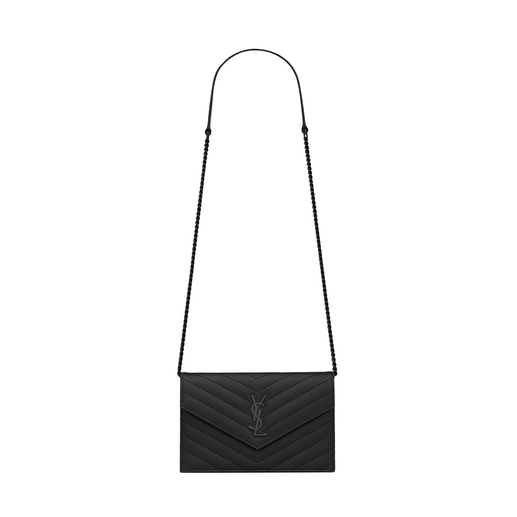 Saint Laurent CASSANDRE ENVELOPE CHAIN WALLET IN GRAIN DE POUDRE LEATHER
